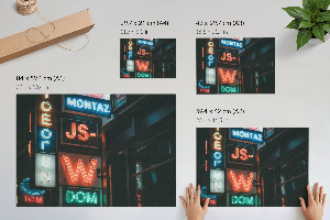 Modern wall art poster featuring neon city lights