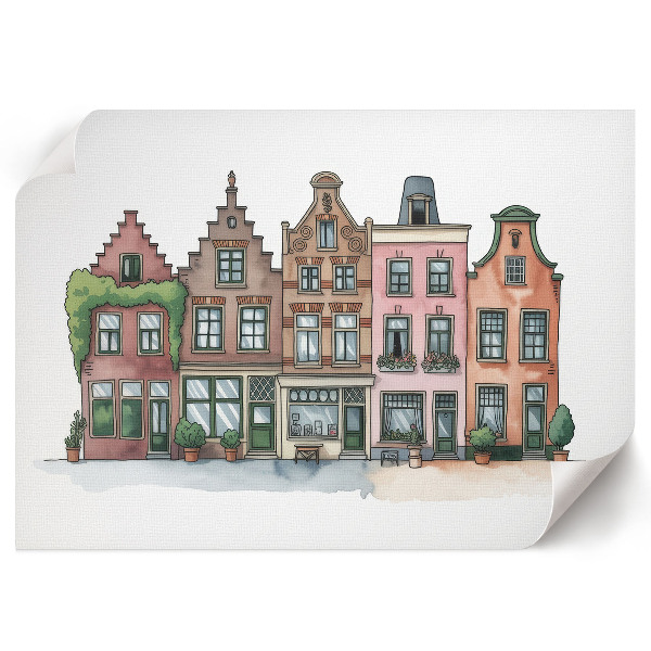 Modern wall art poster featuring illustrative tenement houses
