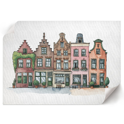 Modern wall art poster featuring illustrative tenement houses