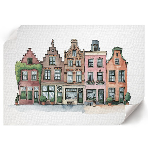 Modern wall art poster featuring illustrative tenement houses