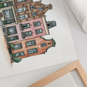 Modern wall art poster featuring illustrative tenement houses