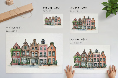 Modern wall art poster featuring illustrative tenement houses