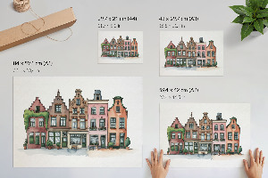 Modern wall art poster featuring illustrative tenement houses