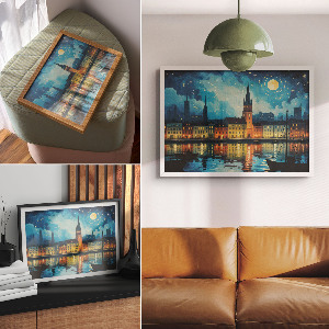 Premium wall art depicting a city at night