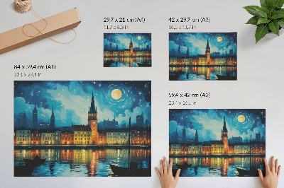 Premium wall art depicting a city at night