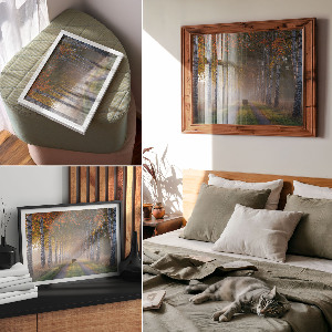 Modern wall art poster depicting a forest alley