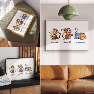 Modern wall art poster featuring funny monkeys