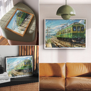 Green train wall poster