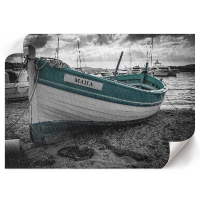 Modern wall art poster depicting a boat on the beach