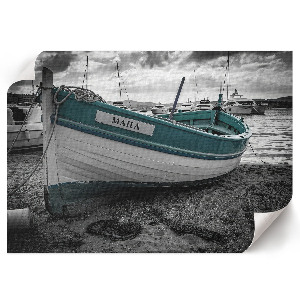 Modern wall art poster depicting a boat on the beach