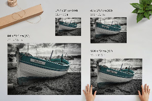Modern wall art poster depicting a boat on the beach