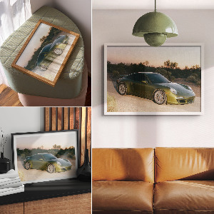 Premium wall art featuring a green vehicle