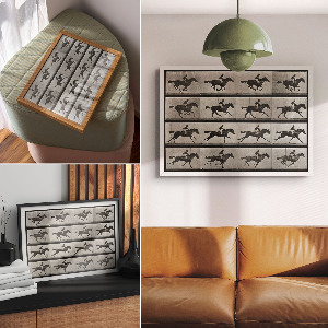 Modern wall art poster featuring a galloping horse