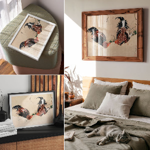 Premium wall art featuring roosters