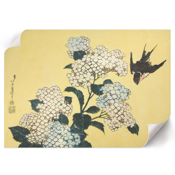 Canvas poster featuring hydrangea and a swallow