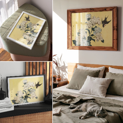 Canvas poster featuring hydrangea and a swallow