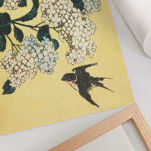 Canvas poster featuring hydrangea and a swallow