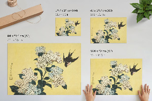 Canvas poster featuring hydrangea and a swallow