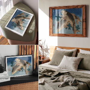 Wall poster showing a carp swimming among seaweed