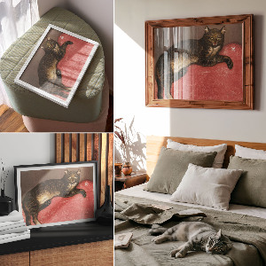 Wall poster featuring a cat on a pillow