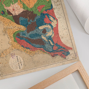 Modern wall art poster featuring a geological map of the USA