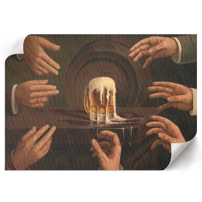 Canvas poster showing seven male hands