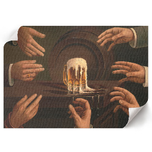 Canvas poster showing seven male hands