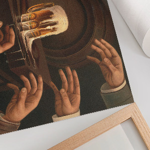 Canvas poster showing seven male hands