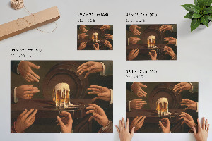 Canvas poster showing seven male hands