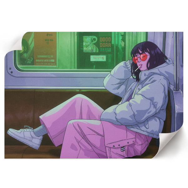 Wall poster showing a girl on the subway