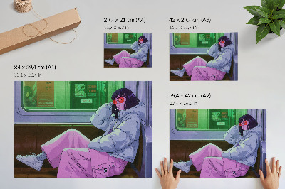 Wall poster showing a girl on the subway