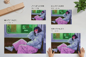 Wall poster showing a girl on the subway