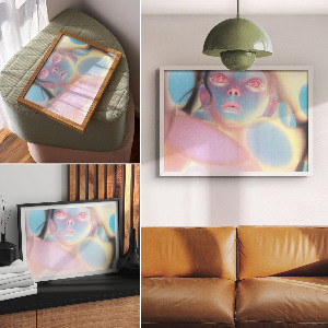 Modern wall art poster featuring a futuristic figure