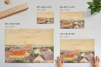 Modern wall art poster with a city view